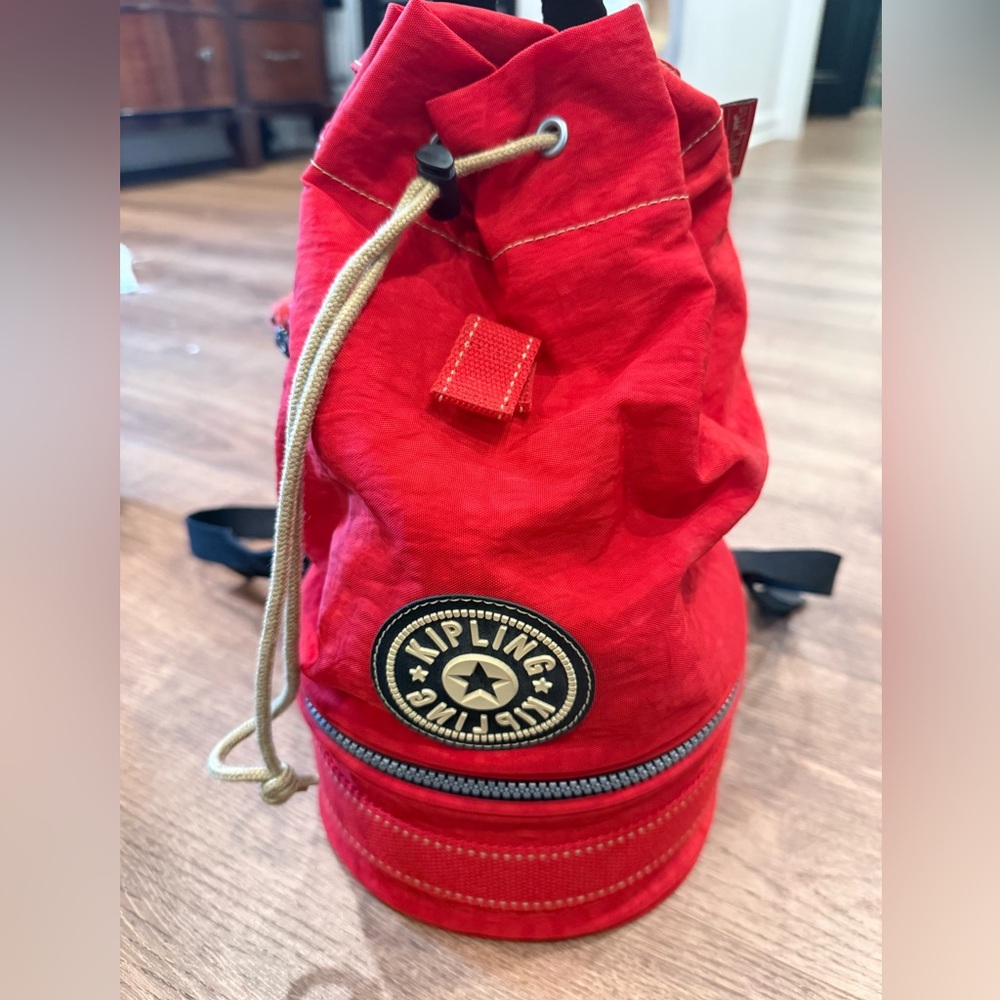 Kipling Vibrant Red Drawstring Backpack With Bott… - image 7